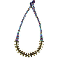 Cargar imagen en el visor de la galería, Kette Messing Scheiben bunt gold Blumen Seidenfaden nickelfrei 46 cm antik Tribal Brass - chic-net.de
