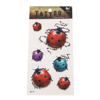 Load image into Gallery viewer, Klebetattoo Marienkäfer rund bunt Wassertropfen Schriftzug schwarz 6 Motive 1 Bogen - chic-net.de
