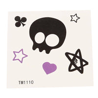 Load image into Gallery viewer, Klebetattoo temporär Comic Herzen Sterne Totenkopf schwarz lila 1 Bogen - chic-net.de

