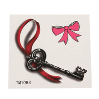 Load image into Gallery viewer, Klebetattoo temporär Schlüssel antik silbern Schleife comic pink 1 Bogen - chic-net.de
