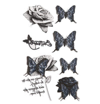 Load image into Gallery viewer, Klebetattoo Vintage Style Schmetterlinge blau Rose schwarz weiß 8 Motive 1 Bogen - chic-net.de
