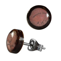 Load image into Gallery viewer, Kokosnuss Ohrstecker Achat rosa gemasert rund 8 mm dunkelbraun Edelstahl Stift Holzohrstecker - chic-net.de
