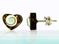 Load image into Gallery viewer, Kokosnuss-Ohrstecker Shivaauge Herz, 8mm, dunkelbraun Silber-Stift, Shiva eye, Holz-Ohrringe, holz-Ohrstecker - chic-net.de
