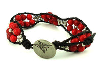 Load image into Gallery viewer, Koralle Blumen Armband Wachsfaden Armbänder Messingperlen handgefädelt verstellbar - chic-net.de
