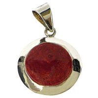 Load image into Gallery viewer, Korallenanhänger Silberanhänger Anhänger Koralle 925er Sterling Silber Damen Schmuck rund Rand massiv - chic-net.de
