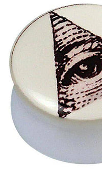 Load image into Gallery viewer, Acryl Plug weiß Allsehendes Auge beige schwarz - chic-net.de
