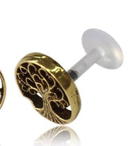 Load image into Gallery viewer, Labret Lippen Piercing Acryl Baum des Lebens antik golden Brass Motiv - chic-net.de
