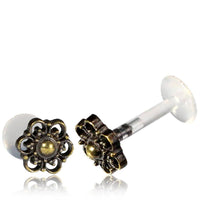 Load image into Gallery viewer, Labret Lippen Piercing Acryl Bogen Blume antik golden Brass Motiv - chic-net.de

