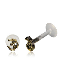 Load image into Gallery viewer, Labret Lippen Piercing Acryl Om Zeichen antik gold Brass - chic-net.de
