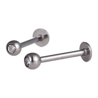 Load image into Gallery viewer, Labret modisches Piercing Edelstahl silbern 14 mm Zirkonia Stein weiß - chic-net.de
