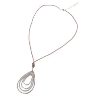 Load image into Gallery viewer, lange Kette 69-75cm Anhänger 10,5 cm silbern Brass Tropfen Lederband beige - chic-net.de
