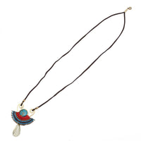 Load image into Gallery viewer, Lange Lederband Kette braun Ethno Fäden rot blau Stein blau - chic-net.de
