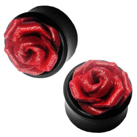 Cargar imagen en el visor de la galería, Leder Holz Plug schwarz Sonoholz Rose rot plastisch Tribal Tunnel Unisex Ohrschmuck Ohrstecker - chic-net.de
