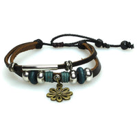 Load image into Gallery viewer, Lederarmband Blume grün braun Schnur Surfer Band Holz Brass verstellbar Leder nickelfrei - chic-net.de

