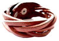 Cargar imagen en el visor de la galería, Lederarmband geflochten braun rot breit verstellbar Armband Druckknopf unisex nickelfrei - chic-net.de
