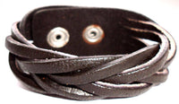 Cargar imagen en el visor de la galería, Lederarmband geflochten dunkelbraun breit verstellbar Armband Druckknopf unisex nickelfrei - chic-net.de
