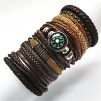 Load image into Gallery viewer, Lederarmband Kompass dreilagig geflochten verstellbar - chic-net.de

