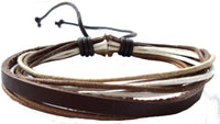 Cargar imagen en el visor de la galería, Lederarmband Schnüre braun hell dunkel weiß verstellbar Armband Leder breit unisex nickelfrei - chic-net.de

