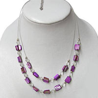 Load image into Gallery viewer, lila Halskette zweireihig mit Glasperlen Perlmutt Splitter - chic-net.de
