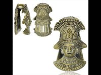 Load image into Gallery viewer, Lobe Ohr Piercing Ohrgewicht gold antik 18mm Maya Häuptling oxidiert Messing 47,6g - chic-net.de
