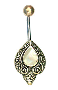 Cargar imagen en el visor de la galería, Bauchnabelpiercing Edelstahl Brass Schnörkel Träne Inlay - chic-net.de

