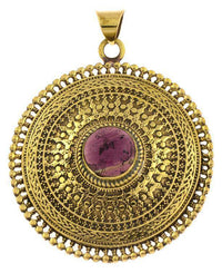 Load image into Gallery viewer, Messing Anhänger Amethyst Kreise Zopf 42 mm antik golden Kette Schmuck Tribal - chic-net.de
