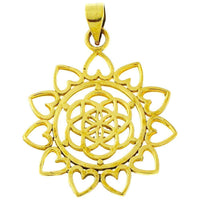 Load image into Gallery viewer, Messing Anhänger Blume des Lebens Herz Rand rund antik golden Kette nickelfrei Tribal flower of life - chic-net.de
