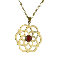 Cargar imagen en el visor de la galería, Messing Anhänger golden Karneol orange Stein Inlay rund Stern Blume Blüte Muster antik - chic-net.de
