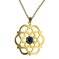 Load image into Gallery viewer, Messing Anhänger golden Lapislazuli Stein Inlay rund Stern Blume Blüte Muster antik - chic-net.de
