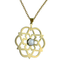 Load image into Gallery viewer, Messing Anhänger golden Mondstein Stein Inlay rund Stern Blume Blüte Muster antik - chic-net.de
