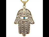 Load image into Gallery viewer, Messing Anhänger Hand der Fatima Henna Auge Türkis gold Kette nickelfrei Tribal antik Hamsa Khamsa - chic-net.de
