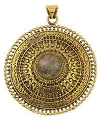 Load image into Gallery viewer, Messing Anhänger Labradorit Kreise Zopf 42 mm antik golden Kette Schmuck Tribal - chic-net.de
