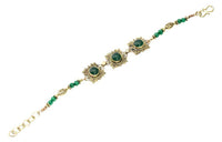 Load image into Gallery viewer, Messing Armband golden eckig rund Spiralen Punkte Jade 17-20 cm oval Perlen - chic-net.de
