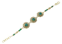 Cargar imagen en el visor de la galería, Messing Armband golden Herzen Blumen Onyx grün oval rund 18-20,5 cm Perlen - chic-net.de
