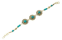 Cargar imagen en el visor de la galería, Messing Armband golden Herzen Blumen Türkis Blatt rund 18-20,5 cm Perlen - chic-net.de
