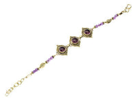 Load image into Gallery viewer, Messing Armband golden Mandel rund Punkte Blatt Amethyst 17-19,5 cm Perlen - chic-net.de
