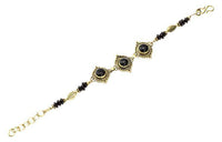 Load image into Gallery viewer, Messing Armband golden Mandel rund Punkte Blatt Onyx 17-19,5 cm Scheiben - chic-net.de
