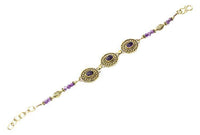 Load image into Gallery viewer, Messing Armband golden oval Punkte Kreise Amethyst 17-20 cm runde Perlen - chic-net.de
