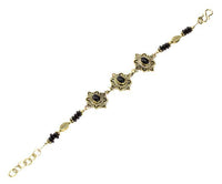 Load image into Gallery viewer, Messing Armband golden oval Raute Herzen Bögen Onyx Blatt 18-20,5 cm Scheiben - chic-net.de
