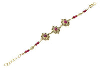 Load image into Gallery viewer, Messing Armband golden oval Raute Herzen Bögen Rubin rund 18-20,5 cm Perlen - chic-net.de
