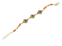 Load image into Gallery viewer, Messing Armband golden oval Raute Herzen Punkte Karneol rund 17,5-20 cm Perlen - chic-net.de
