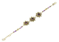 Cargar imagen en el visor de la galería, Messing Armband golden Tropfen Blumen Amethyst Blatt rund 18-20,5 cm Perlen - chic-net.de
