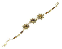 Cargar imagen en el visor de la galería, Messing Armband golden Tropfen Blumen Tigerauge Blatt rund 18-20,5 cm Perlen - chic-net.de
