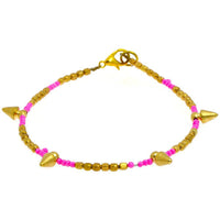 Load image into Gallery viewer, Messing Armband Kegel rosa golden eckig nickelfrei Perlen antik Tribal Brass 21,8 cm Karabiner - chic-net.de
