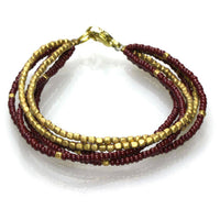 Load image into Gallery viewer, Messing Armband mehrlagig golden eckig rotbraun nickelfrei Perlen antik Tribal 17,8 cm Karabiner - chic-net.de
