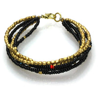 Load image into Gallery viewer, Messing Armband mehrlagig golden eckig schwarz nickelfrei Perlen antik Tribal 17,8 cm Karabiner - chic-net.de
