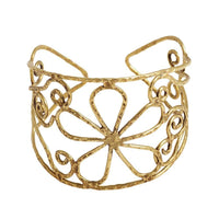 Cargar imagen en el visor de la galería, Messing Armreif antik golden filigran gehämmert Herz Blume groß 50mm breit - chic-net.de
