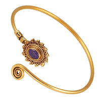 Load image into Gallery viewer, Messing Armreif antik golden Lapis Stein Schnörkel Stern verstellbar - chic-net.de
