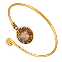 Cargar imagen en el visor de la galería, Messing Armreif antik golden Mondstein Schnörkel Spirale verstellbar Tribal Schmuck - chic-net.de
