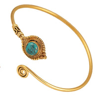 Load image into Gallery viewer, Messing Armreif antik golden Türkis Maserung rund Kugeln verstellbar antik Tribal Schmuck - chic-net.de
